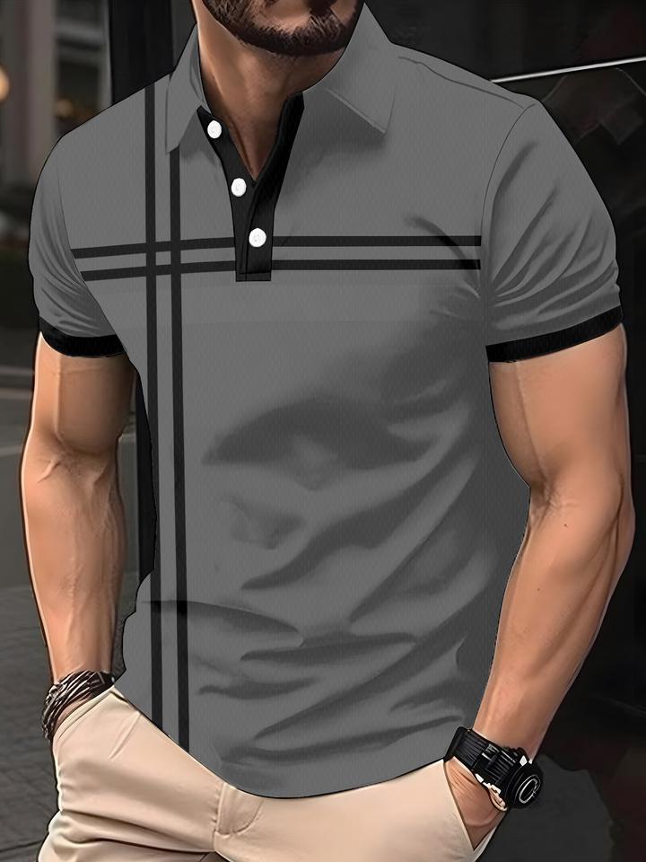 2026 Summer New Style Mens Short-Sleeved Polo Shirt with 3D Stripes Pattern Print - Street Casual