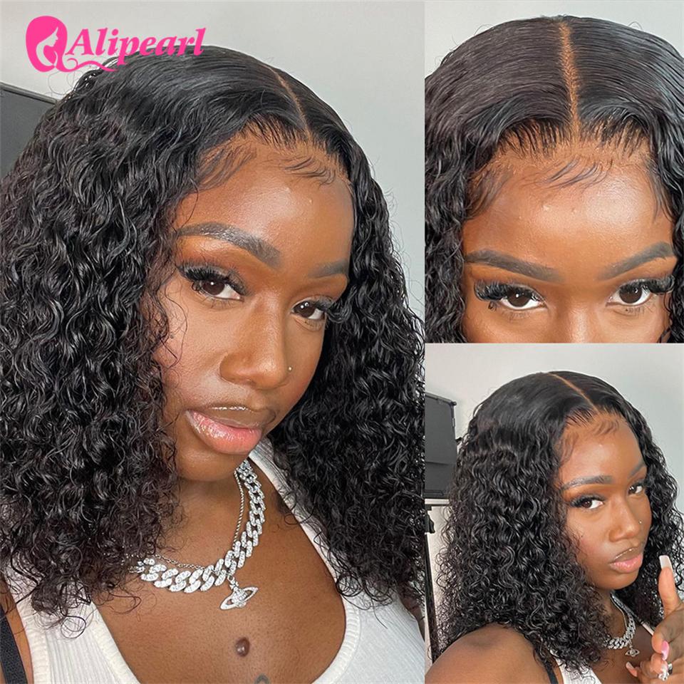 13x4 Short Bob Wig Lace Front Human Wigs For Black Women Peruvian Deep Wave Bob Wig Pre-plucked Remy