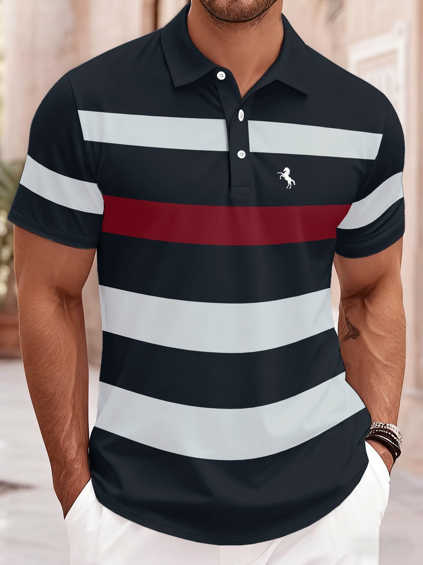 2026 Summer Mens Polo Shirt with Stripes Print Breathable Lightweight Casual Fashionable Outdoor
