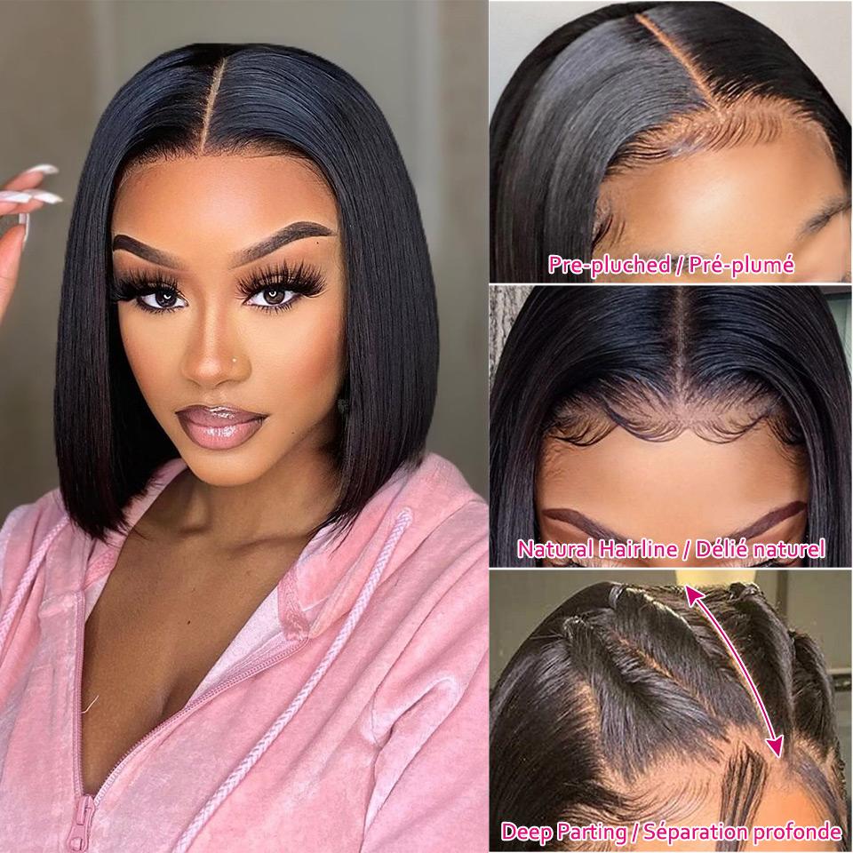 Short Bob Wig Transparent Lace Frontal Wigs Human Hair 100% Straight Bob Wigs Pre Plucked 13x4 Lace