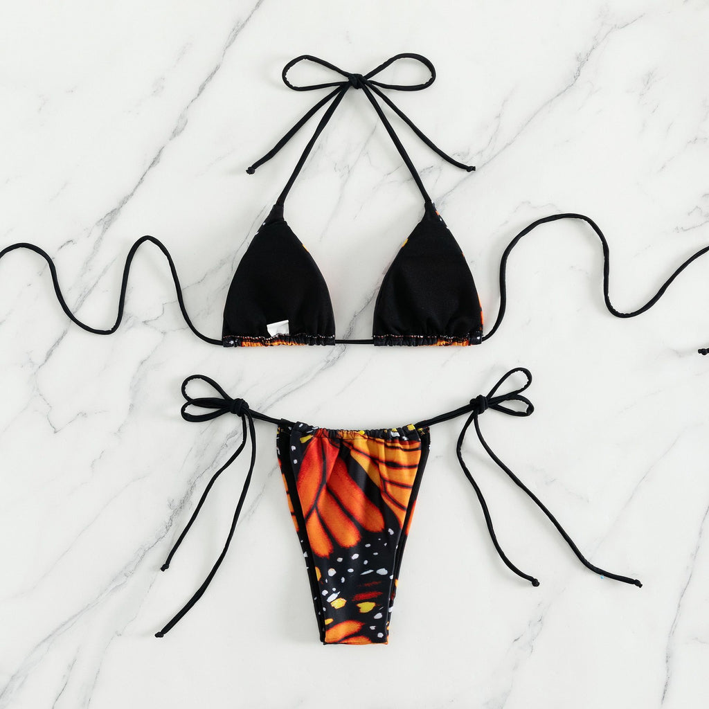 Sexy women butterfly print halter string micro bikini sets two pieces swimsuit Swimwear bathing suit