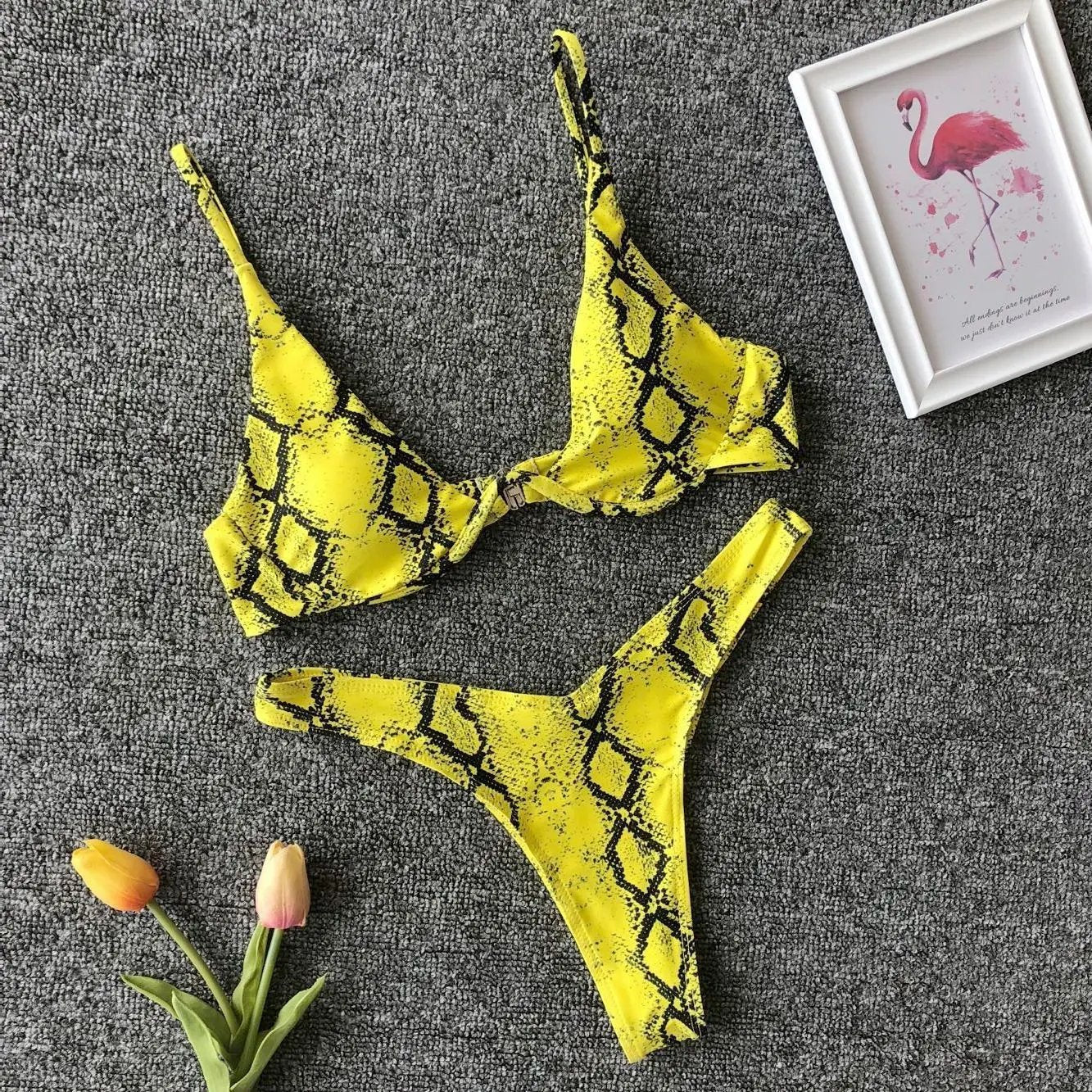 Micro Bikini 2026 Swimwear Women Sexy Yellow Leopard Snakeskin Print Underwire Swimsuit Beach