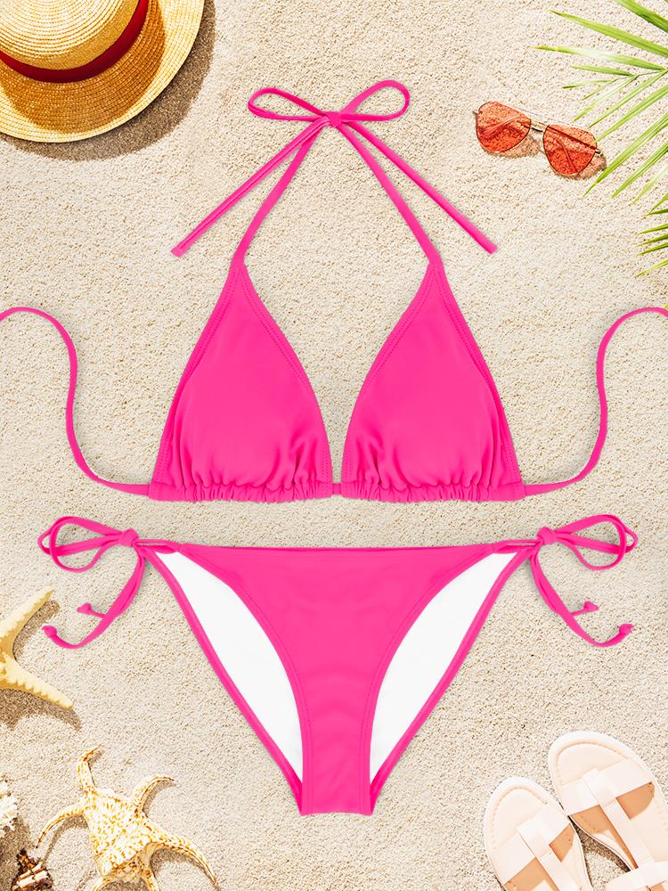 2Pcs Sexy Bikini Swimsuit For Women Solid Color Swimwear Summer Bathing Suits Females Backless