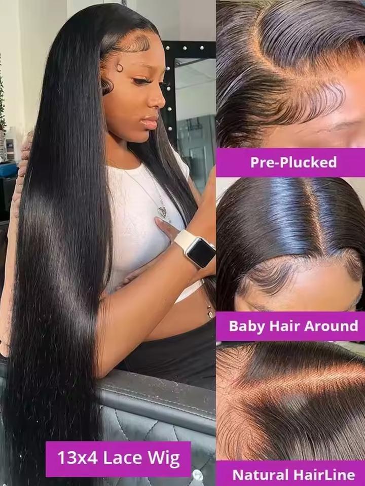 42 Inch 250 Density Bone Straight Lace Frontal Wig Human Hair Wig 13x6 Hd Transparent Lace Frontal