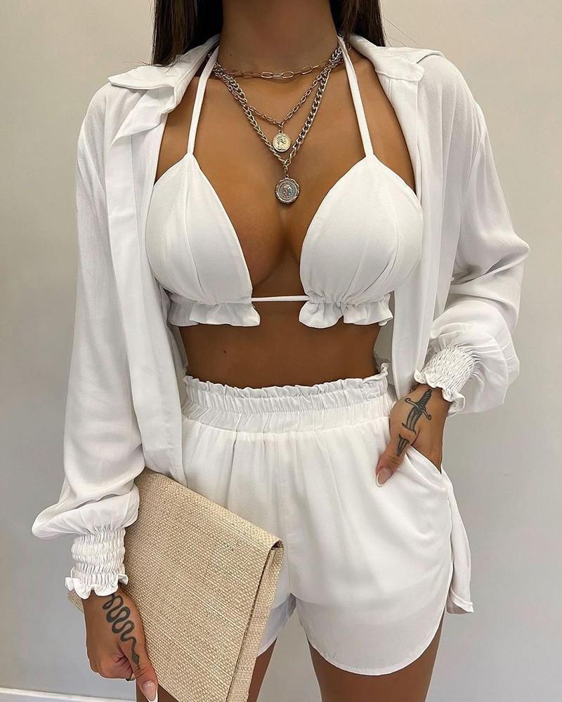 2026 New Bathing Suit Shorts Cover Up Summer Three Pieces Swimwear Sexy Beachwear High Waist Bikini
