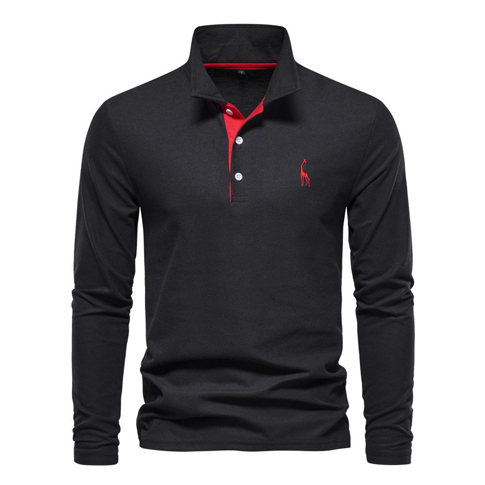Mens long-sleeved embroidered sport polo shirt for spring and autumn casual and fashionable