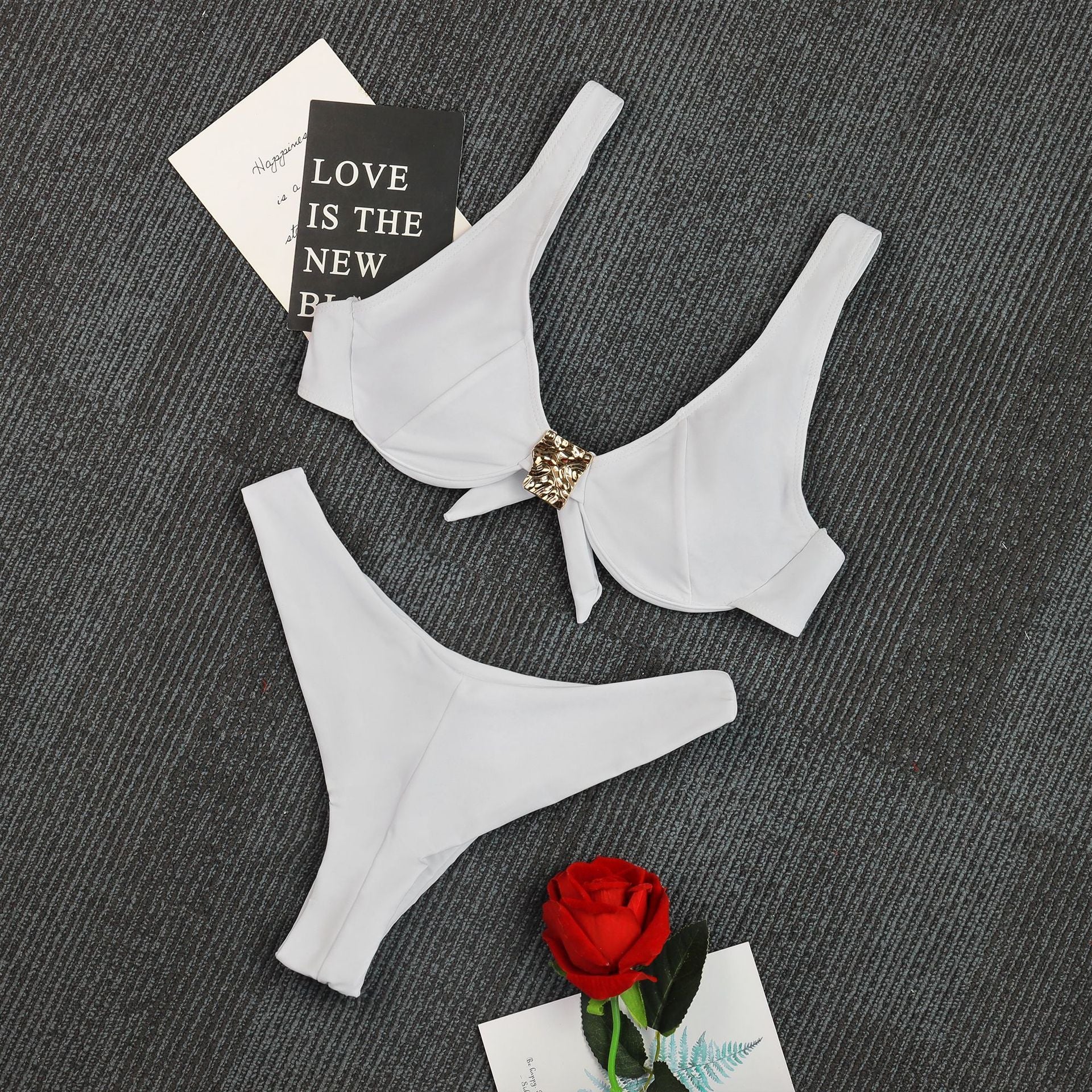 Sexy Black White Bikini Set 2026 Women Metal Ornament Push Up Underwire Bra Thong Swimsuit Beach